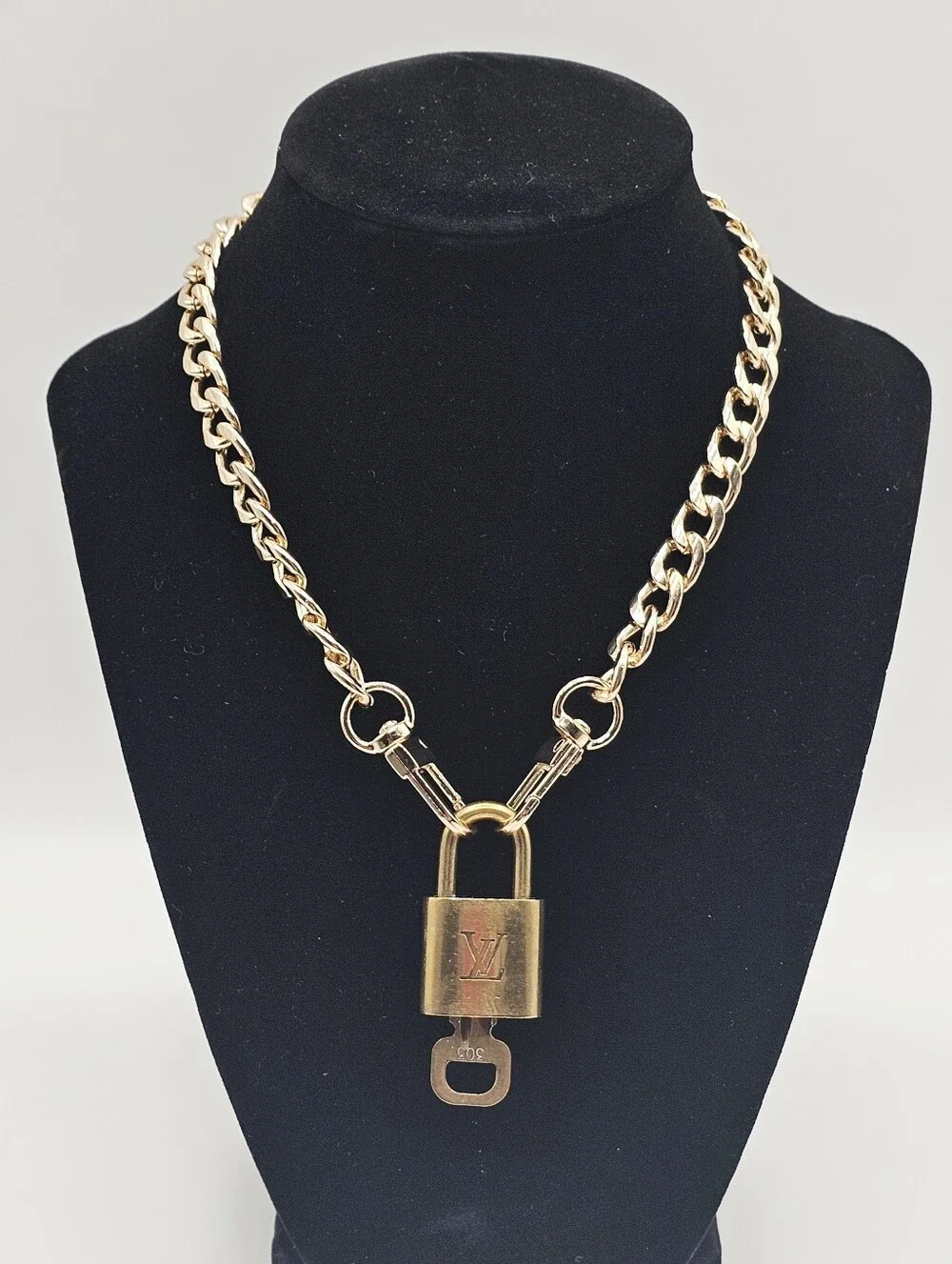 Louis Vuitton Brass Padlock and Key with Chain